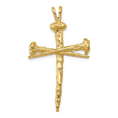 14K Yellow Gold Nail Cross Pendant