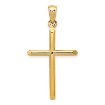 14K Yellow Gold Tube Cross Pendant