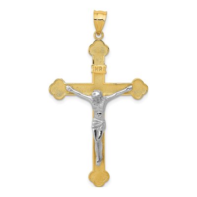 14K Two-Tone Gold INRI Crucifix Pendant