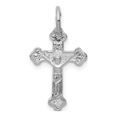 14K White Gold Diamond-Cut Crucifix Charm