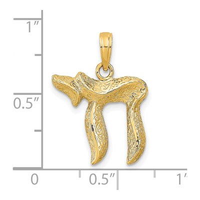 14K Yellow Gold Textured Chai Pendant – view 4