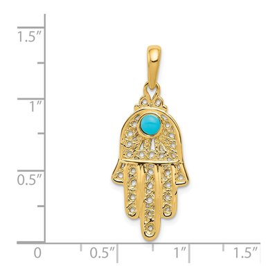 14K Yellow Gold Turquoise Filigree Chamseh Pendant – view 5