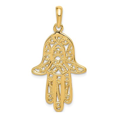 14K Yellow Gold Filigree Chamseh Pendant