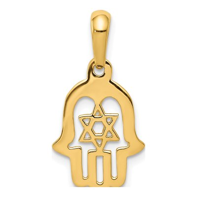 14K Yellow Gold Star of David Hamsa Pendant