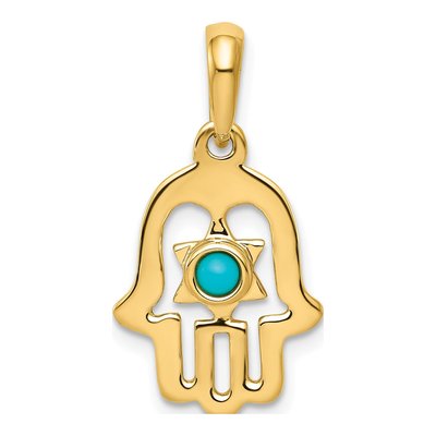 14K Yellow Gold Turquoise Chamseh Pendant