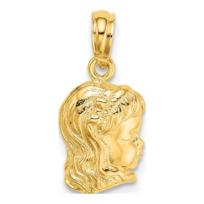 14K Yellow Gold Girl Head Pendant