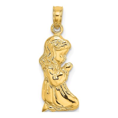 14K Yellow Gold Praying Girl Pendant