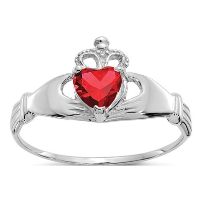 14K White Gold CZ Claddagh Heart Ring
