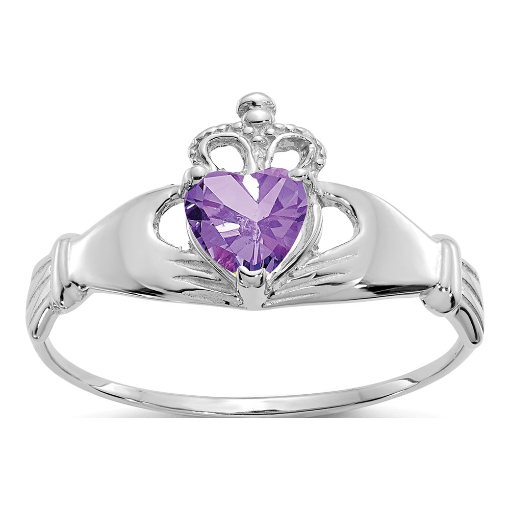 14K White Gold CZ Claddagh Heart Ring