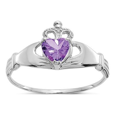14K White Gold CZ Claddagh Heart Ring