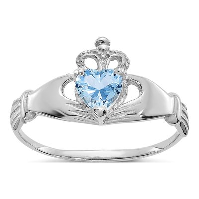 14K White Gold CZ Claddagh Heart Ring