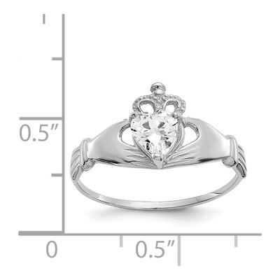 14K White Gold CZ Claddagh Heart Birthstone Ring – view 3