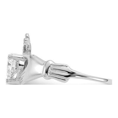 14K White Gold CZ Claddagh Heart Birthstone Ring – view 4