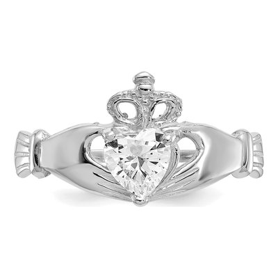14K White Gold CZ Claddagh Heart Birthstone Ring – view 5