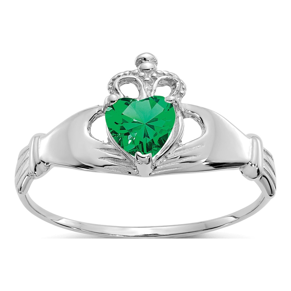 14K White Gold CZ Claddagh Heart Ring
