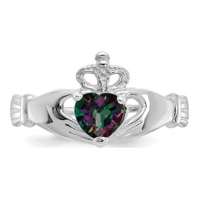14K White Gold CZ Claddagh Heart Birthstone Ring – view 5