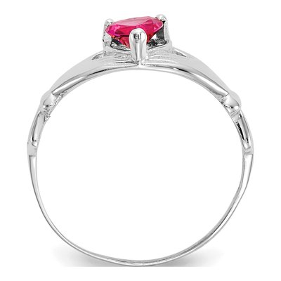 14K White Gold CZ July Birthstone Claddagh Heart Ring – view 2
