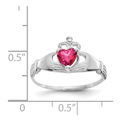 14K White Gold CZ July Birthstone Claddagh Heart Ring – view 3