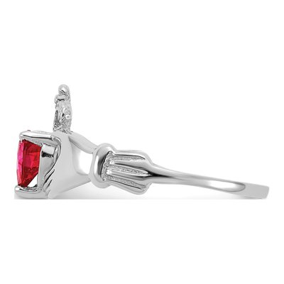 14K White Gold CZ July Birthstone Claddagh Heart Ring – view 4