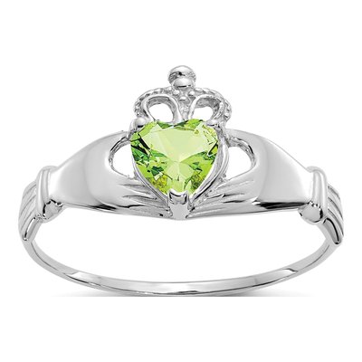 14K White Gold CZ Claddagh Heart Ring
