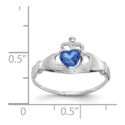 14K White Gold CZ September Birthstone Claddagh Heart Ring – view 3