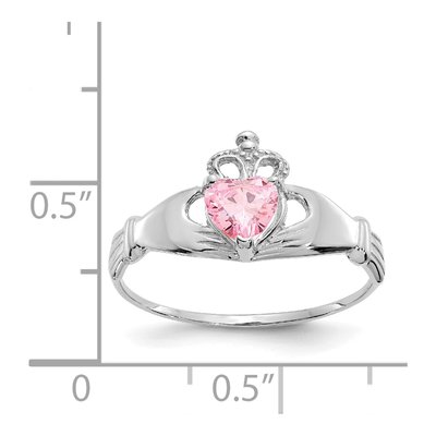14K White Gold CZ Claddagh Heart Birthstone Ring – view 3