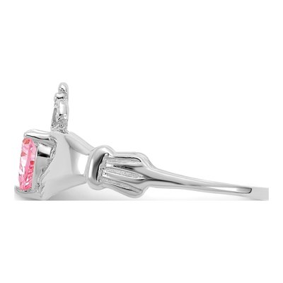 14K White Gold CZ Claddagh Heart Birthstone Ring – view 4