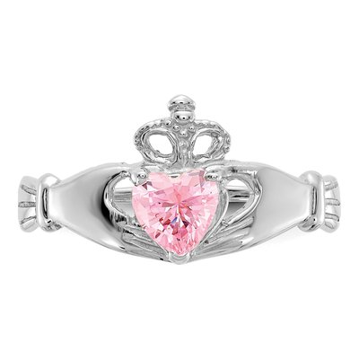 14K White Gold CZ Claddagh Heart Birthstone Ring – view 5