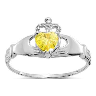 14K White Gold CZ Claddagh Heart Ring