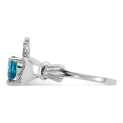 14K White Gold CZ Claddagh Heart Birthstone Ring – view 4