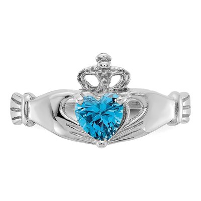 14K White Gold CZ Claddagh Heart Birthstone Ring – view 5