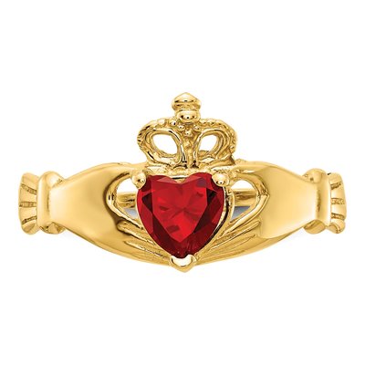 14K Yellow Gold CZ Claddagh Heart Birthstone Ring – view 5