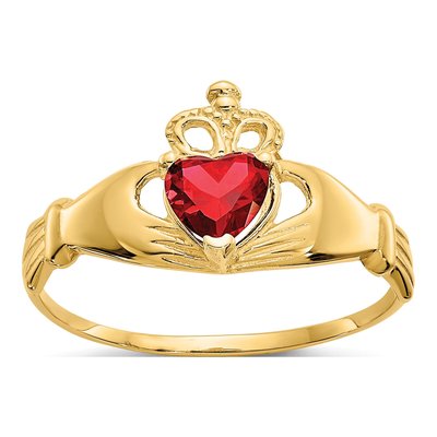 14K Yellow Gold CZ Claddagh Heart Birthstone Ring