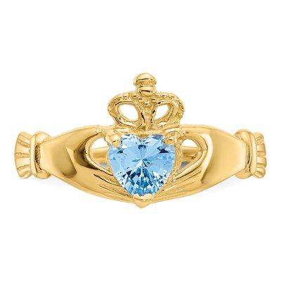 14K Yellow Gold CZ Claddagh Heart Ring – view 5