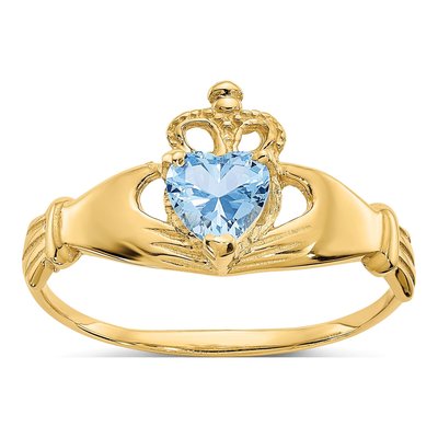 14K Yellow Gold CZ Claddagh Heart Ring