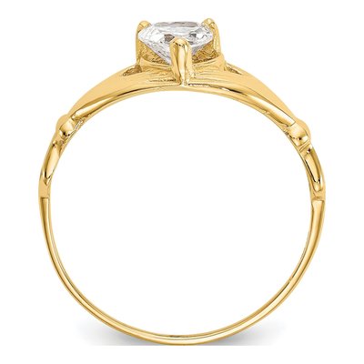 14K Yellow Gold CZ Claddagh Heart Birthstone Ring – view 2