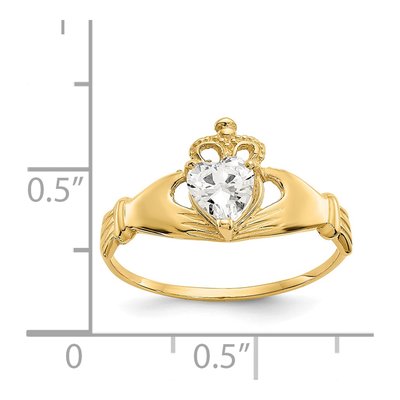 14K Yellow Gold CZ Claddagh Heart Birthstone Ring – view 3