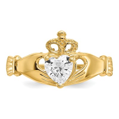 14K Yellow Gold CZ Claddagh Heart Birthstone Ring – view 5