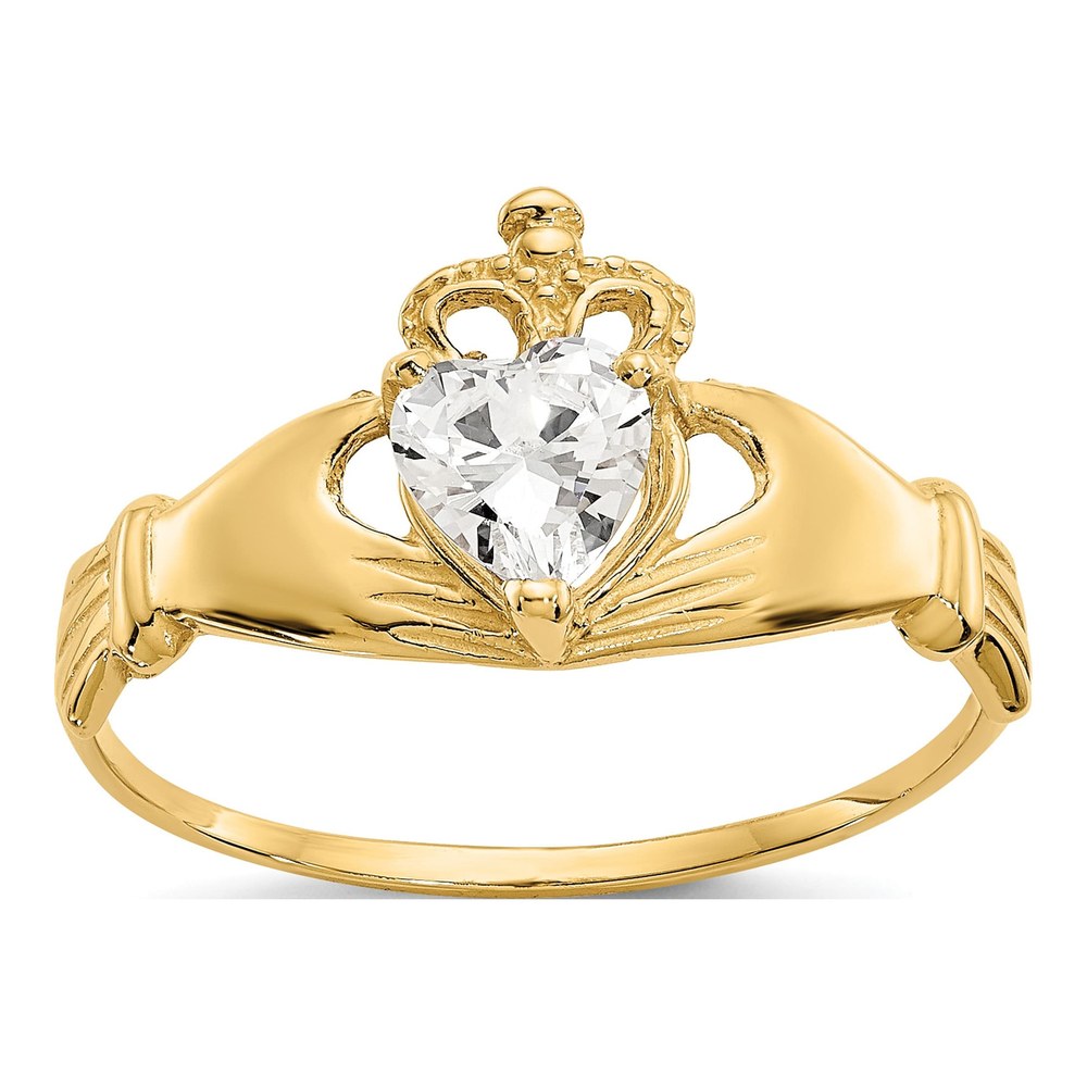 14K Yellow Gold Claddagh Heart CZ Birthstone Ring