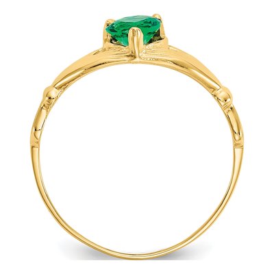 14K Yellow Gold CZ May Birthstone Claddagh Heart Ring – view 2