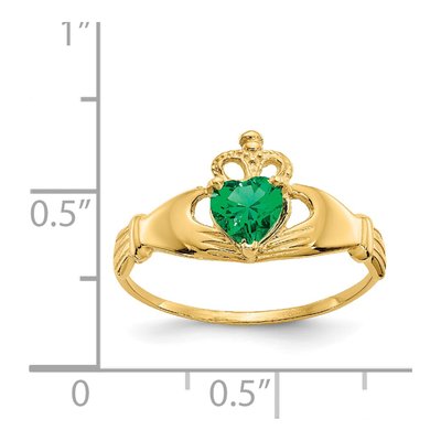 14K Yellow Gold CZ May Birthstone Claddagh Heart Ring – view 3