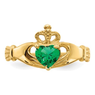 14K Yellow Gold CZ May Birthstone Claddagh Heart Ring – view 5