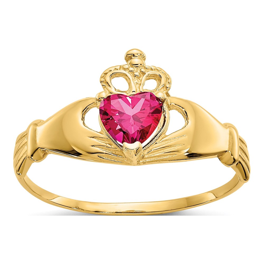 14K Yellow Gold CZ Claddagh Heart Ring