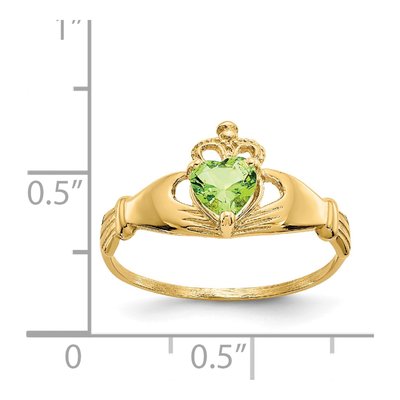 14K Yellow Gold CZ August Birthstone Claddagh Ring – view 3