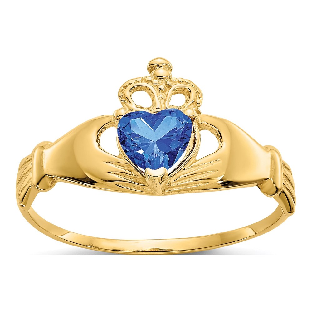 14K Yellow Gold CZ Claddagh Heart Ring