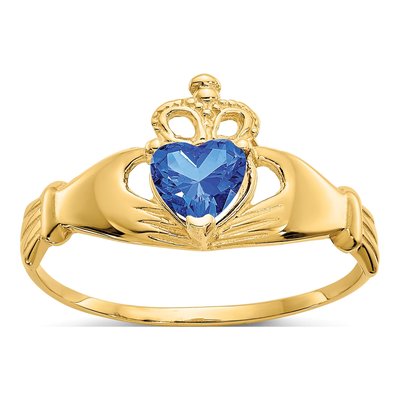 14K Yellow Gold CZ Claddagh Heart Ring