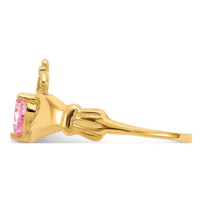 14K Yellow Gold CZ Claddagh Heart Ring – view 4