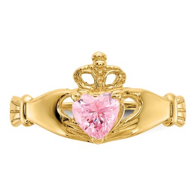 14K Yellow Gold CZ Claddagh Heart Ring – view 5