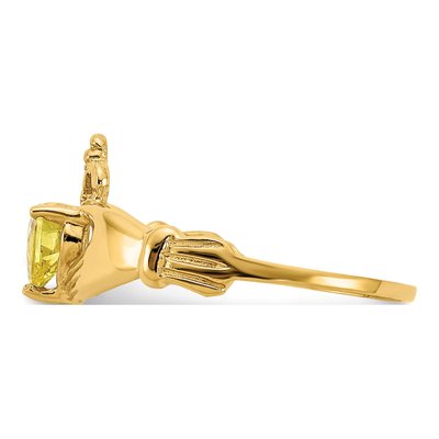 14K Yellow Gold CZ Claddagh Heart Ring – view 4