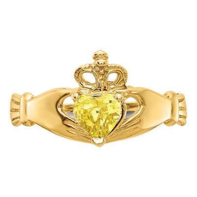 14K Yellow Gold CZ Claddagh Heart Ring – view 5